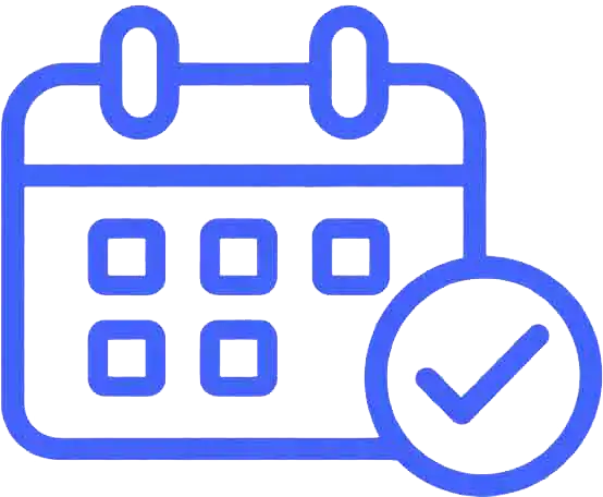 Calendar with a checkmark symbol representing workers' compensation scheduling and approval.